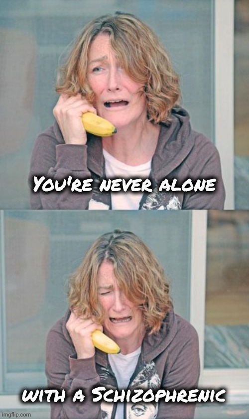 Mental patient | You're never alone with a Schizophrenic | image tagged in mental patient | made w/ Imgflip meme maker