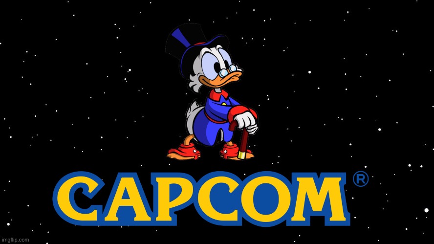 Capcom - DuckTales Remastered | image tagged in space background,disney,capcom,ducktales,playstation,scrooge mcduck | made w/ Imgflip meme maker