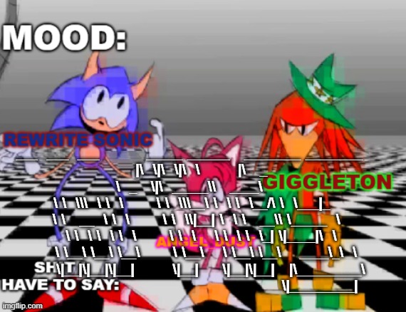 barely readable bullshit | ___  ___  ___          _____ ______   ________ ________      
|\  \|\  \|\  \        |\   _ \  _   \|\  _____\\   ____\     
\ \  \\\  \ \  \       \ \  \\\__\ \  \ \  \__/\ \  \___|_    
 \ \   __  \ \  \       \ \  \\|__| \  \ \   __\\ \_____  \   
  \ \  \ \  \ \  \       \ \  \    \ \  \ \  \_| \|____|\  \  
   \ \__\ \__\ \__\       \ \__\    \ \__\ \__\    ____\_\  \ 
    \|__|\|__|\|__|        \|__|     \|__|\|__|   |\_________\
                                                  \|_________| | image tagged in rewrite giggleton angel_dust_ shared annoucement temp | made w/ Imgflip meme maker