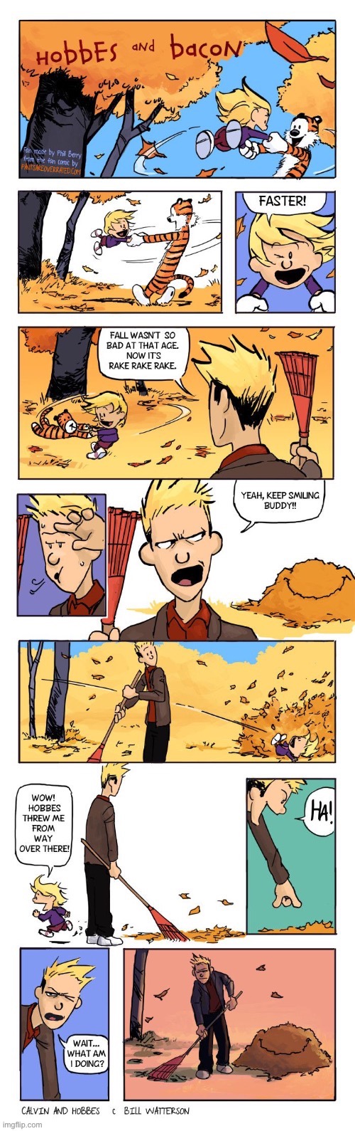 image tagged in calvin and hobbes,hobbes and bacon,tribute,fall,leaves | made w/ Imgflip meme maker
