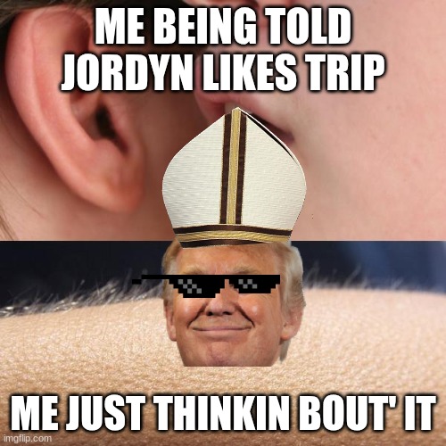 Donny trumpy | ME BEING TOLD JORDYN LIKES TRIP; ME JUST THINKIN BOUT' IT | image tagged in whisper and goosebumps | made w/ Imgflip meme maker