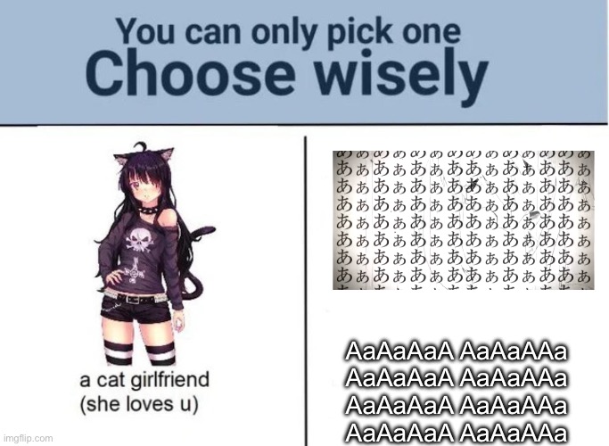 Choose wisely | AaAaAaA AaAaAAa
AaAaAaA AaAaAAa
AaAaAaA AaAaAAa
AaAaAaA AaAaAAa | image tagged in choose wisely | made w/ Imgflip meme maker