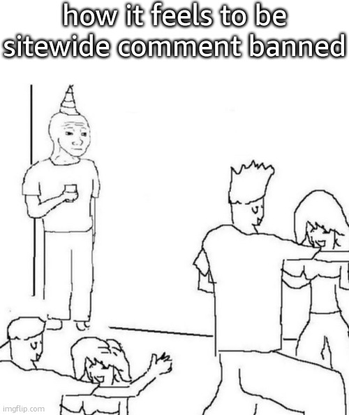 party loner | how it feels to be sitewide comment banned | image tagged in party loner | made w/ Imgflip meme maker