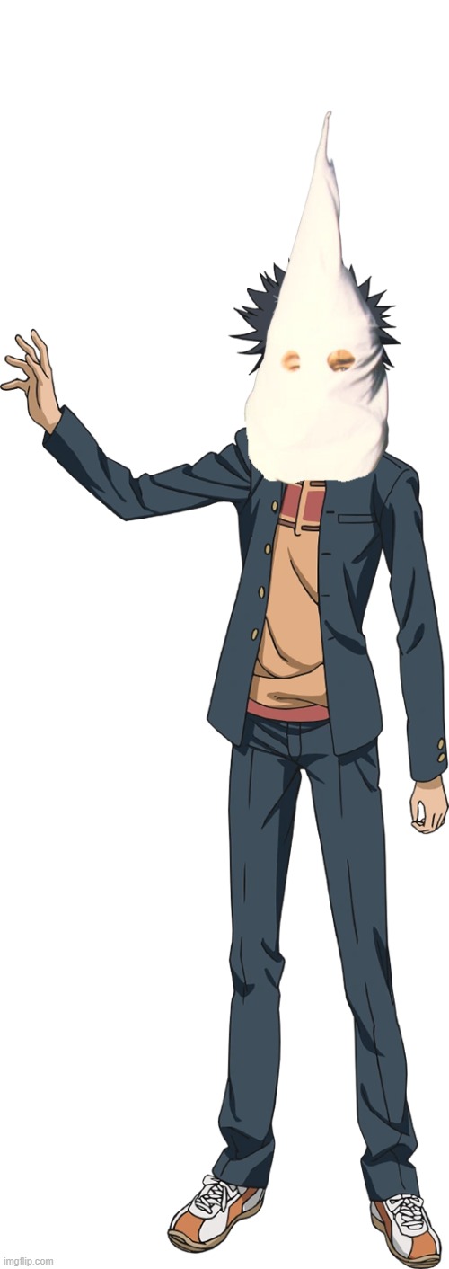 Touma Kamijou wears a Ku Klux Klan hood (I don't condone the KKK, made only for entertainment and comedy purposes) | image tagged in kkk,ku klux klan,toaru,a certain magical index,dark humor,funny | made w/ Imgflip meme maker