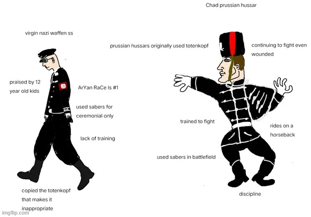 Chad prussian hussar (true totenkopf) vs virgin ss (wannabe totenkopf) | made w/ Imgflip meme maker