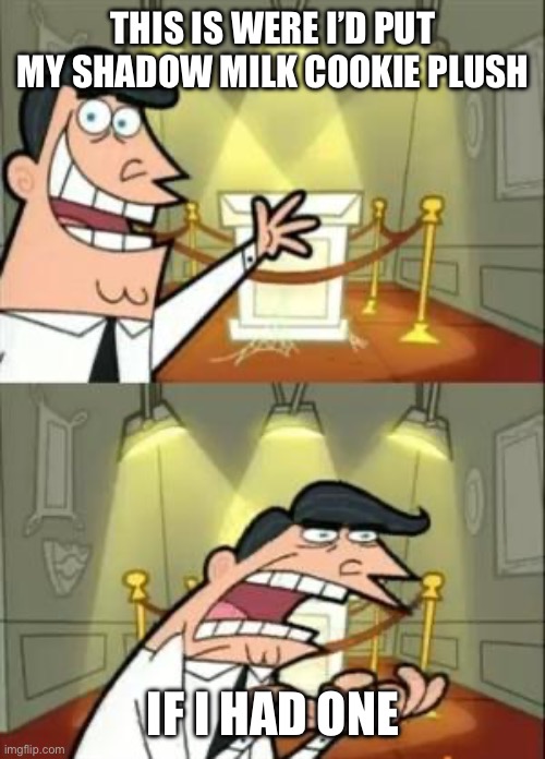 I would cherish it for all eternity | THIS IS WERE I’D PUT MY SHADOW MILK COOKIE PLUSH; IF I HAD ONE | image tagged in memes,this is where i'd put my trophy if i had one,crk | made w/ Imgflip meme maker