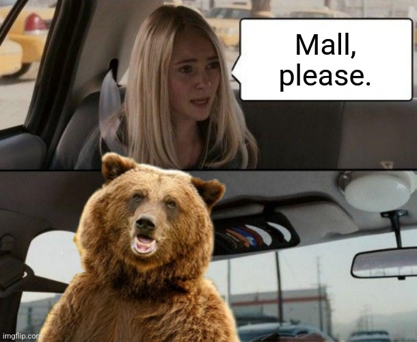 Bad Grammar Bear | Mall, please. | image tagged in the bear driving,mall,maul,bears,they dont know,difference | made w/ Imgflip meme maker