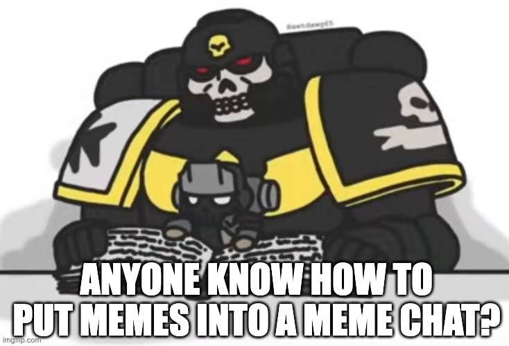 Can someone help? | ANYONE KNOW HOW TO PUT MEMES INTO A MEME CHAT? | image tagged in little kreiger,help | made w/ Imgflip meme maker
