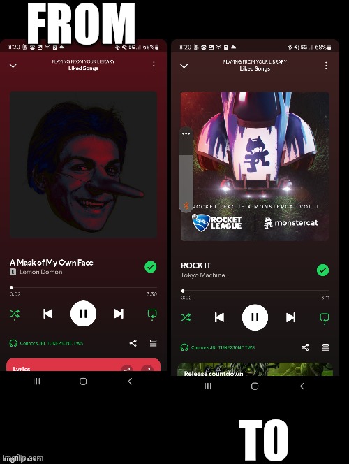 My music taste is all of the above except whatever Anxiety is | FROM; TO | image tagged in double long black template | made w/ Imgflip meme maker