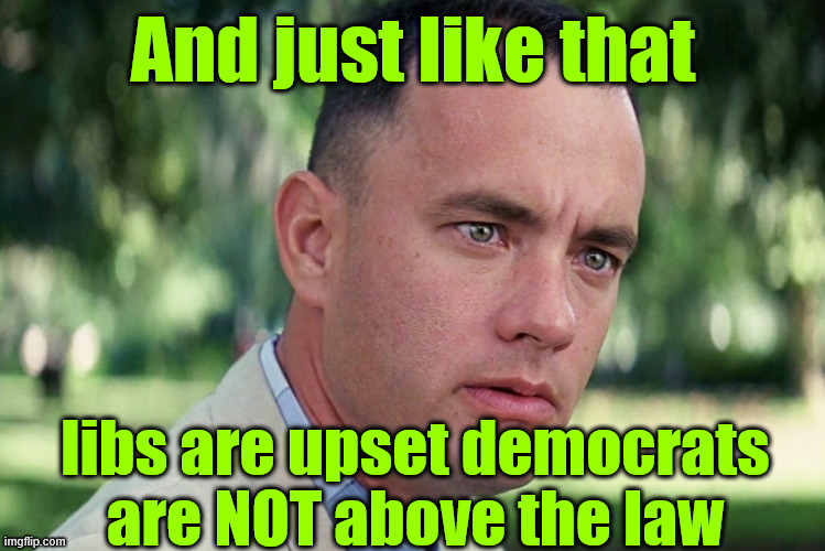 And Just Like That Meme | And just like that libs are upset democrats are NOT above the law | image tagged in memes,and just like that | made w/ Imgflip meme maker