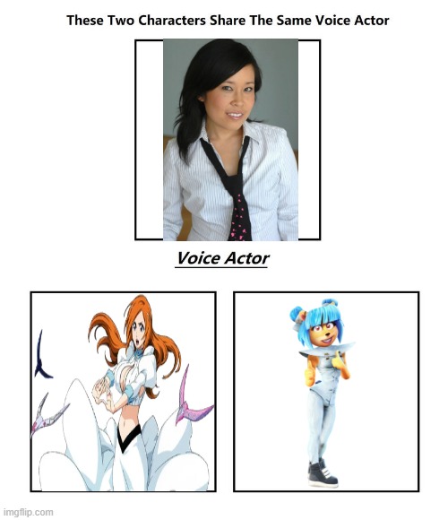 Stephanie Sheh | image tagged in same voice actor,stephanie sheh,crash bandicoot,bleach | made w/ Imgflip meme maker