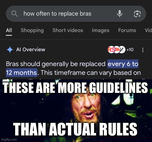 Guidelines | THESE ARE MORE GUIDELINES; THAN ACTUAL RULES | image tagged in barbossa guidelines,bras,hygiene,funny,clothes,girl problems | made w/ Imgflip meme maker