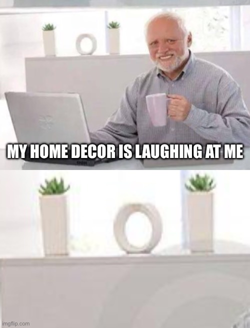 MY HOME DECOR IS LAUGHING AT ME | image tagged in harold,hide the pain harold smile,lol,hide the pain harold | made w/ Imgflip meme maker
