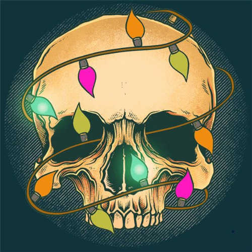 Festive Skull Art | image tagged in skulls,art,christmas lights,surrealism,cool stuff,funny | made w/ Imgflip meme maker