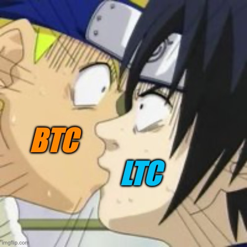 Litecoin 2nd Best! | BTC; LTC | image tagged in sasuke naruto kiss | made w/ Imgflip meme maker