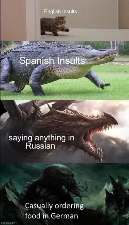 Language comparison | image tagged in comparison,language,english,german,spanish | made w/ Imgflip meme maker