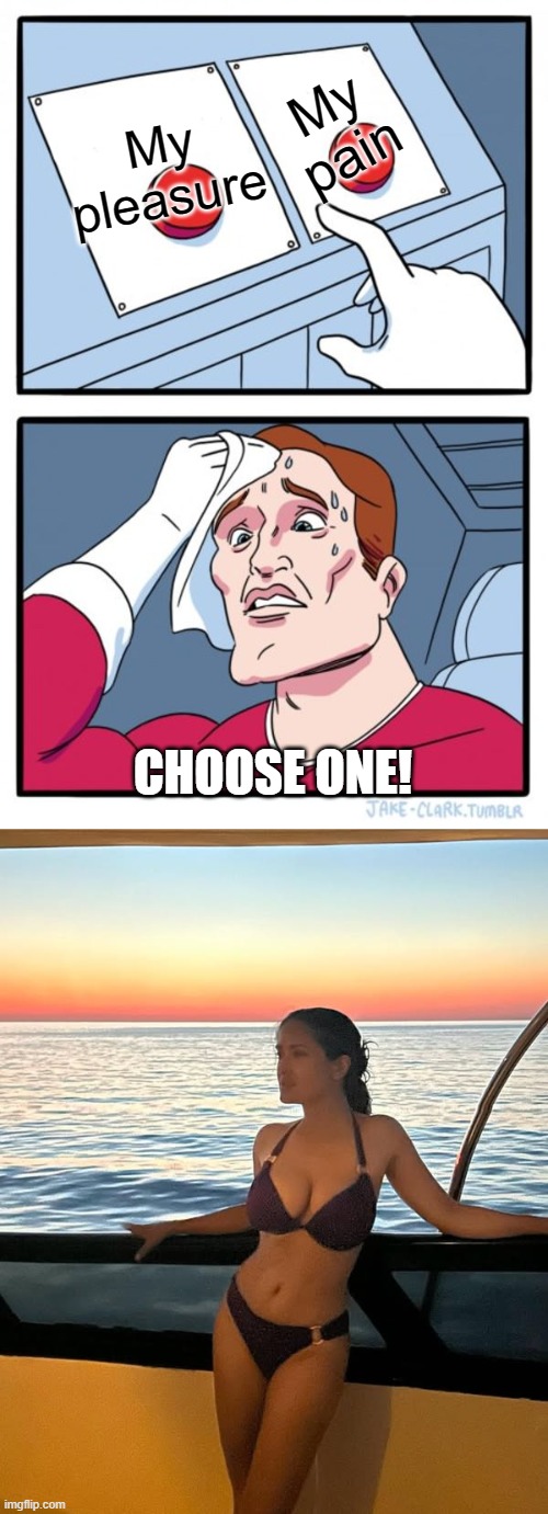 SELMABOAT | My pain; My pleasure; CHOOSE ONE! | image tagged in memes,two buttons | made w/ Imgflip meme maker
