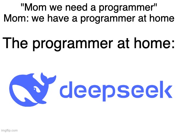 This was canon I was the programmer | "Mom we need a programmer"
Mom: we have a programmer at home; The programmer at home: | image tagged in ai,mom can we have,mom can we get x | made w/ Imgflip meme maker