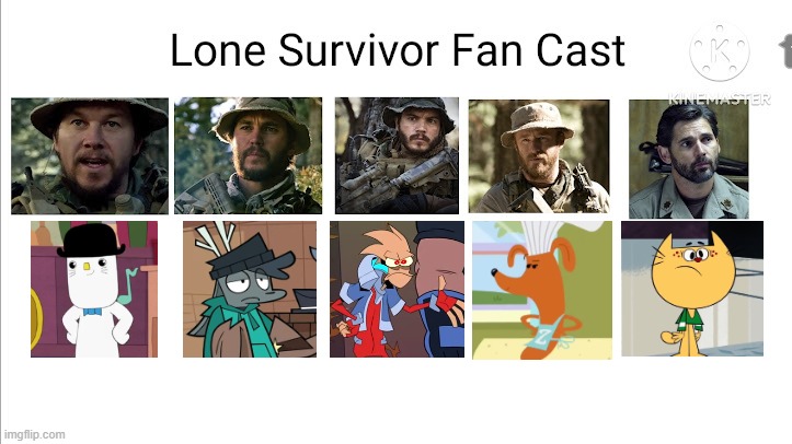 Credit to Mico the Ninjago Fan 2024 for this used | image tagged in meme,memes,spoof cast,lone survivor,characters,roles | made w/ Imgflip meme maker