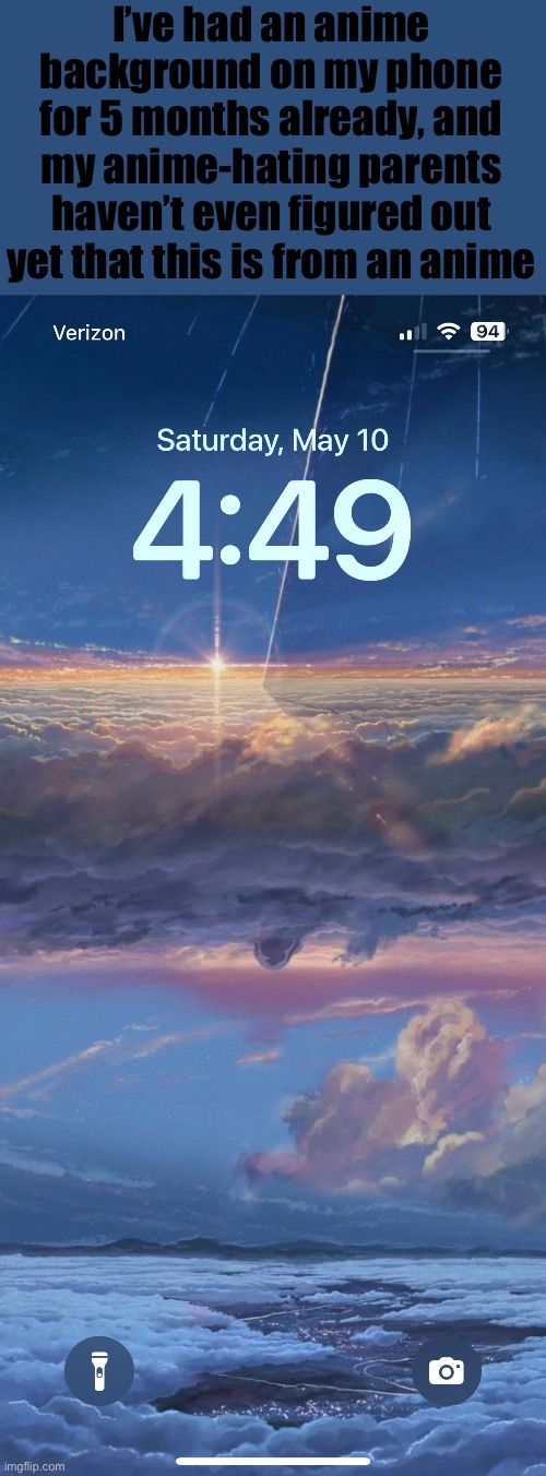 I’ve had an anime background on my phone for 5 months already, and my anime-hating parents haven’t even figured out yet that this is from an anime | image tagged in your name | made w/ Imgflip meme maker