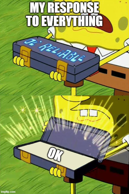 ok? | MY RESPONSE TO EVERYTHING; OK | image tagged in ol' reliable | made w/ Imgflip meme maker
