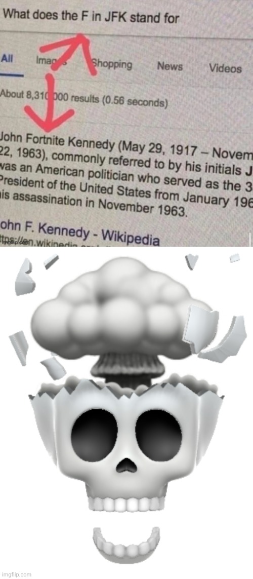 image tagged in shocked brain explode skull emoji iphone,jfk,shitpost | made w/ Imgflip meme maker