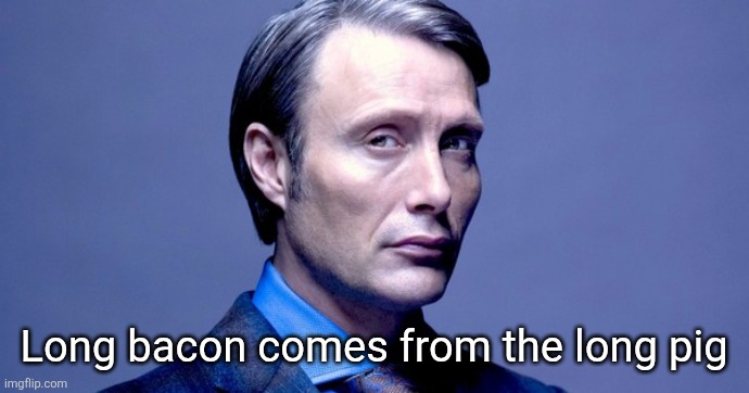 Hannibal Lecter | Long bacon comes from the long pig | image tagged in hannibal lecter | made w/ Imgflip meme maker