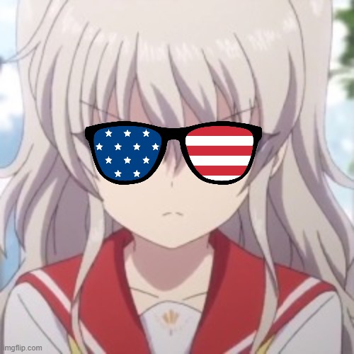 Nao Tomori with patriot shades | image tagged in patriotic,charlotte,charlotte anime,sunglasses,badass,based | made w/ Imgflip meme maker