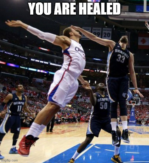 NBA player is healing other players during the game.  - humor - | YOU ARE HEALED | image tagged in sports,funny,nba,basketball,humor,healing | made w/ Imgflip meme maker