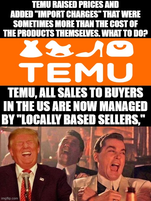 Temu is going to the USA! Trump Winning!! | TEMU RAISED PRICES AND ADDED "IMPORT CHARGES" THAT WERE SOMETIMES MORE THAN THE COST OF THE PRODUCTS THEMSELVES. WHAT TO DO? TEMU, ALL SALES TO BUYERS IN THE US ARE NOW MANAGED BY "LOCALLY BASED SELLERS," | image tagged in winning | made w/ Imgflip meme maker