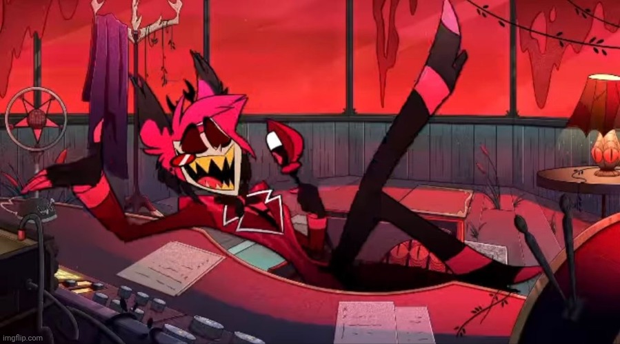 Kicked back alastor | image tagged in kicked back alastor | made w/ Imgflip meme maker