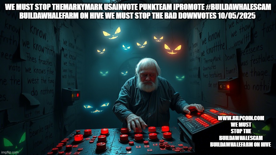 WE MUST STOP THEMARKYMARK USAINVOTE PUNKTEAM IPROMOTE #BUILDAWHALESCAM BUILDAWHALEFARM ON HIVE WE MUST STOP THE BAD DOWNVOTES 10/05/2025; WWW.BILPCOIN.COM WE MUST STOP THE BUILDAWHALESCAM BUILDAWHALEFARM ON HIVE | made w/ Imgflip meme maker