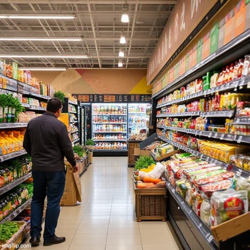 Recently stocked grocery store (symbols above give it away but still) | image tagged in ai generated | made w/ Imgflip meme maker