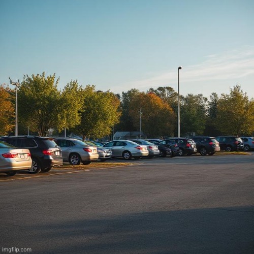 Parking lot 2 (sunset) | image tagged in ai generated | made w/ Imgflip meme maker
