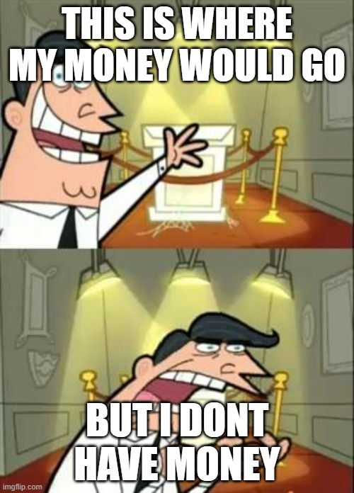 This Is Where I'd Put My Trophy If I Had One Meme | THIS IS WHERE MY MONEY WOULD GO; BUT I DONT HAVE MONEY | image tagged in memes,this is where i'd put my trophy if i had one | made w/ Imgflip meme maker