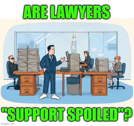 Do attorneys take administrative support for granted? | ARE LAWYERS; "SUPPORT SPOILED"? | image tagged in attorneys,lawyers,law | made w/ Imgflip meme maker