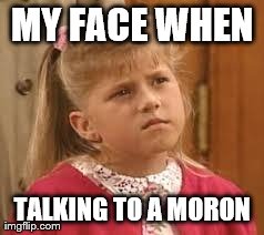 MY FACE WHEN TALKING TO A MORON | image tagged in sibling face | made w/ Imgflip meme maker