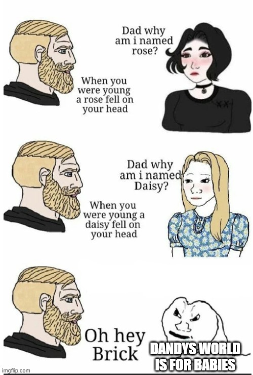 Maturity level is Mild, and this is for the people that stereotype dandys world fans. (just my opinion) | DANDYS WORLD IS FOR BABIES | image tagged in oh hey brick,fact,dandy's world,roblox,stop reading the tags,opinion | made w/ Imgflip meme maker