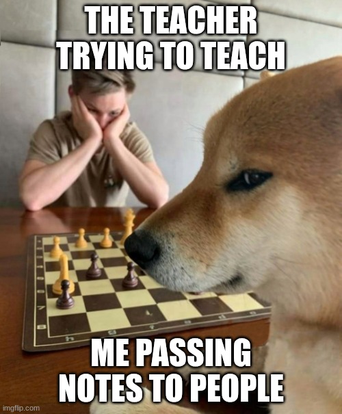 Chess doge | THE TEACHER TRYING TO TEACH; ME PASSING NOTES TO PEOPLE | image tagged in chess doge | made w/ Imgflip meme maker
