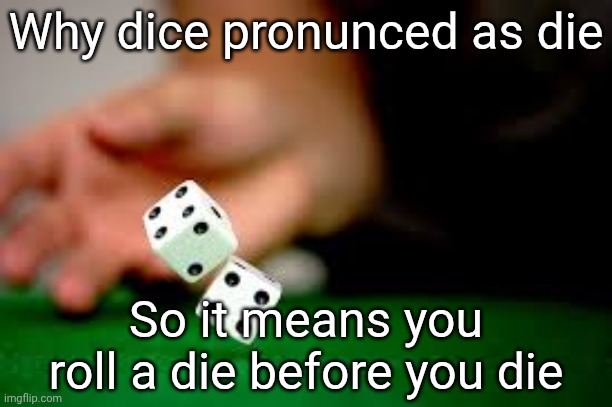 No name no gain | Why dice pronunced as die; So it means you roll a die before you die | image tagged in rolling dice | made w/ Imgflip meme maker