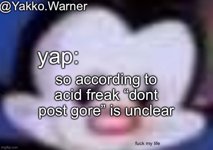 yappo i mean yakko.warner template | so according to acid freak “dont post gore” is unclear | image tagged in yappo i mean yakko warner template | made w/ Imgflip meme maker