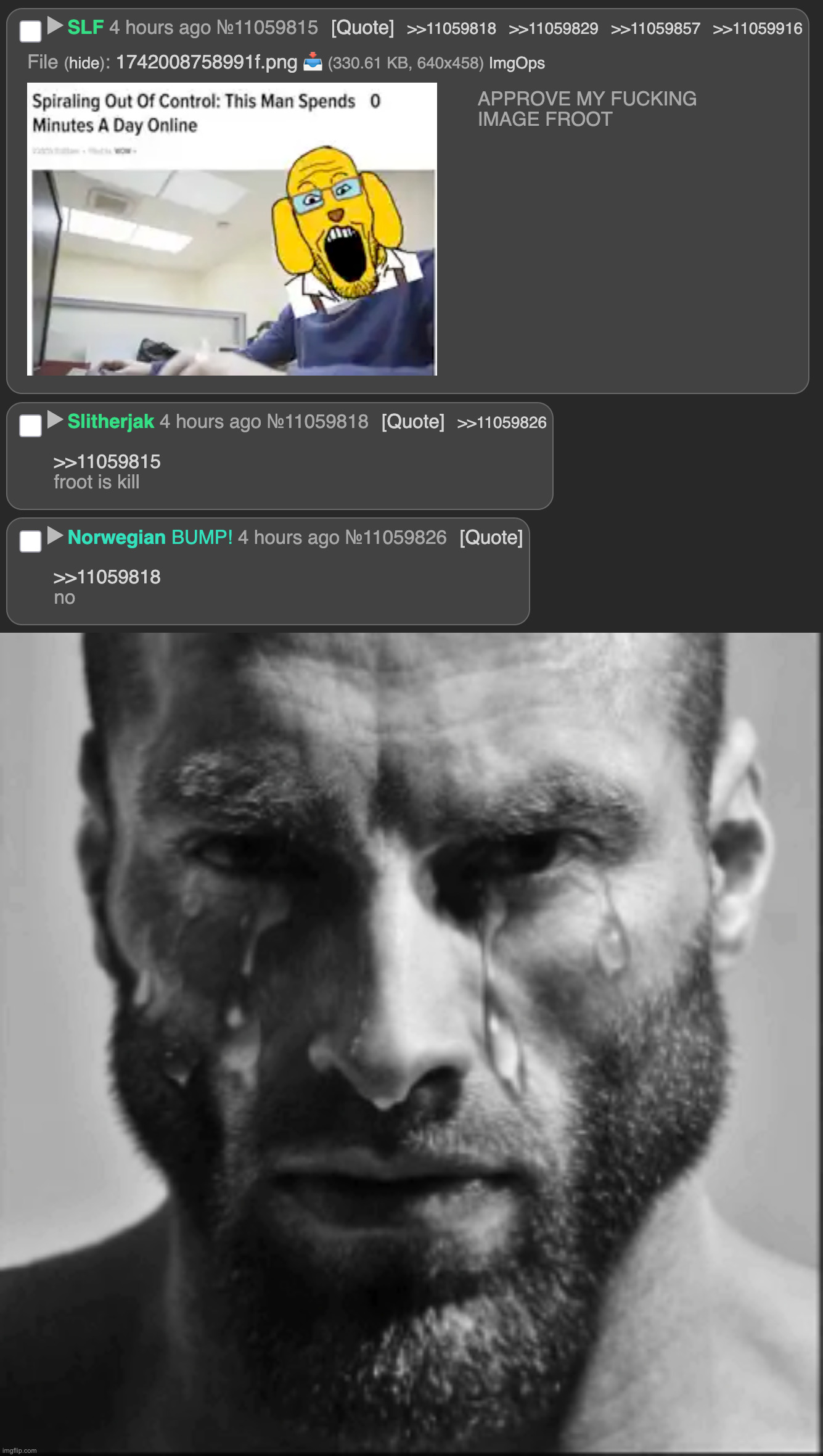 image tagged in crying gigachad | made w/ Imgflip meme maker
