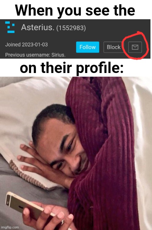 Happy in bed | When you see the on their profile: | image tagged in happy in bed | made w/ Imgflip meme maker