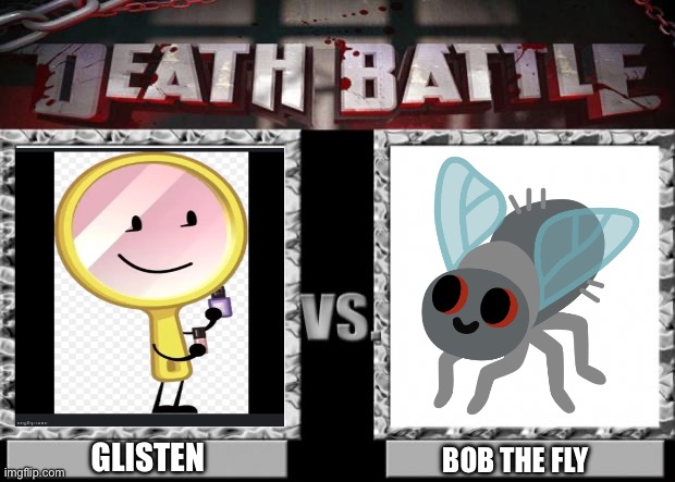 Imagine being so bad That Your opponent is Bob the Fly | GLISTEN; BOB THE FLY | image tagged in death battle,glisten,fly,bob the fly,fight,imgflip users | made w/ Imgflip meme maker