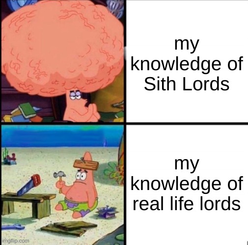 patrick big brain | my knowledge of Sith Lords; my knowledge of real life lords | image tagged in patrick big brain | made w/ Imgflip meme maker