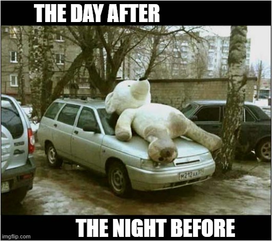 I Can Relate To This Giant Teddy Bear ! | THE DAY AFTER; THE NIGHT BEFORE | image tagged in teddy bear,good night,next day,relatable | made w/ Imgflip meme maker