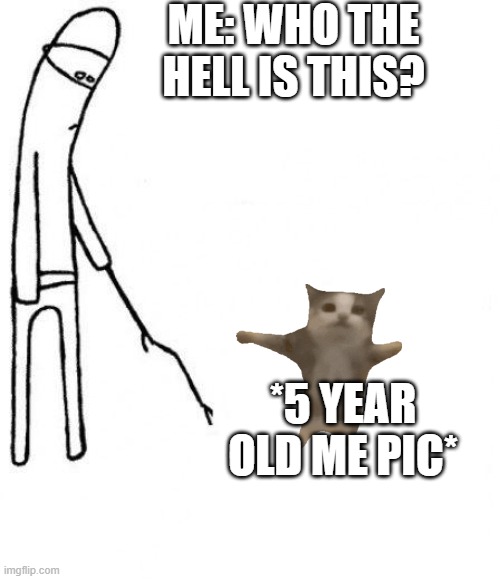 pic of 5 year old me | ME: WHO THE HELL IS THIS? *5 YEAR OLD ME PIC* | image tagged in c'mon do something | made w/ Imgflip meme maker