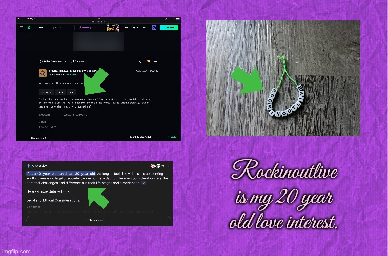 Rockinoutlive is my love interest | Rockinoutlive is my 20 year old love interest. | image tagged in generic purple background,pretty girl,beautiful girl,romantic,girl | made w/ Imgflip meme maker