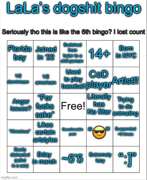 Heres a bingo that is less horrible than most of the ones nowadays | image tagged in lala s bingo v6 i think idk | made w/ Imgflip meme maker