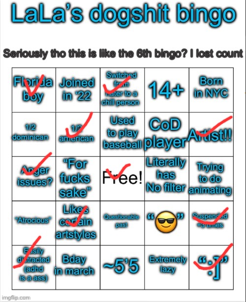 LaLa’s bingo V6 i think idk | image tagged in lala s bingo v6 i think idk | made w/ Imgflip meme maker